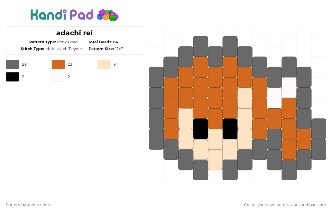 adachi rei - Pony Bead Pattern by anidextrious on Kandi Pad - gray, orange