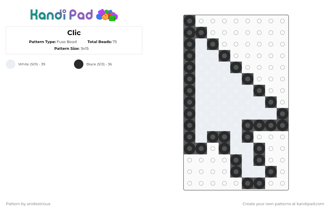 Clic - Fuse Bead Pattern by anidextrious on Kandi Pad - cursor,pointer,computer,black,white