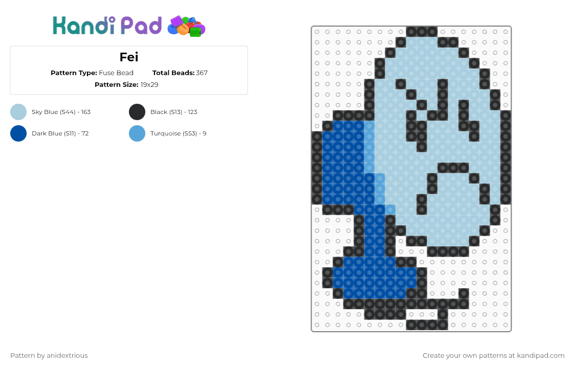 Fei - Fuse Bead Pattern by anidextrious on Kandi Pad - blue,light blue