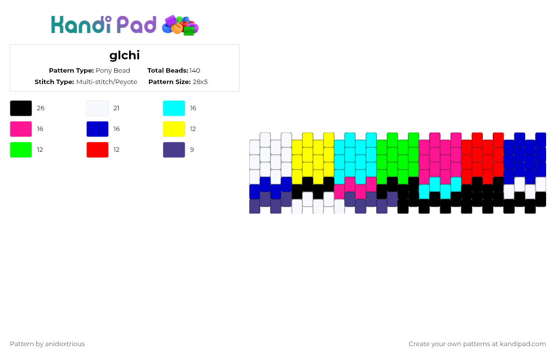 glchi - Pony Bead Pattern by anidextrious on Kandi Pad - purple,light blue,pink