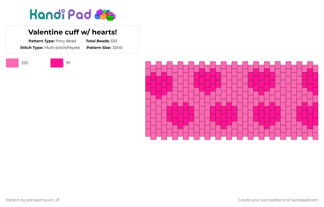 Valentine cuff w/ hearts! - Pony Bead Pattern by pompompurin_21 on Kandi Pad - pink