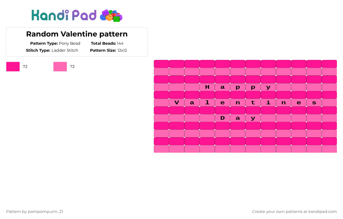 Random Valentine pattern - Pony Bead Pattern by pompompurin_21 on Kandi Pad - pink