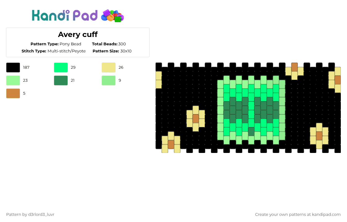 Avery cuff - Pony Bead Pattern by d3rlord3_luvr on Kandi Pad - black,teal,sfawtde,cuff,minecraftarg,averythemayo,minecraft