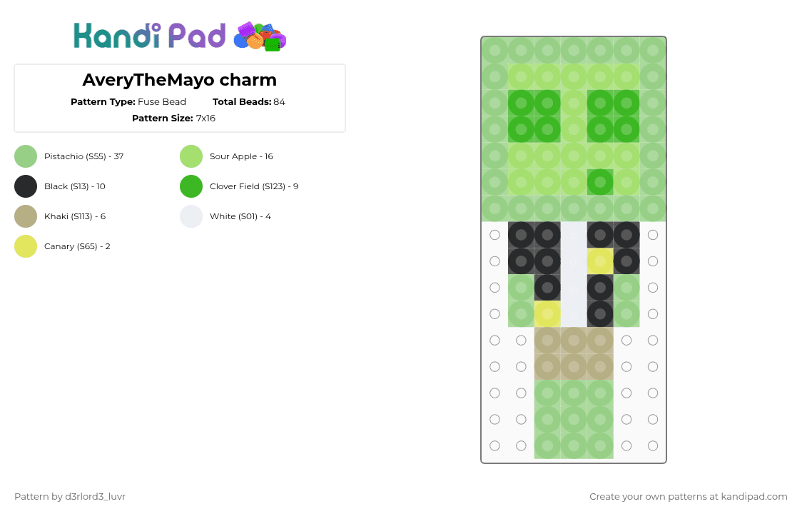 AveryTheMayo charm - Fuse Bead Pattern by d3rlord3_luvr on Kandi Pad - teal,green,averythemayo,sfawtde,minecraftarg,avery,charm,keychain