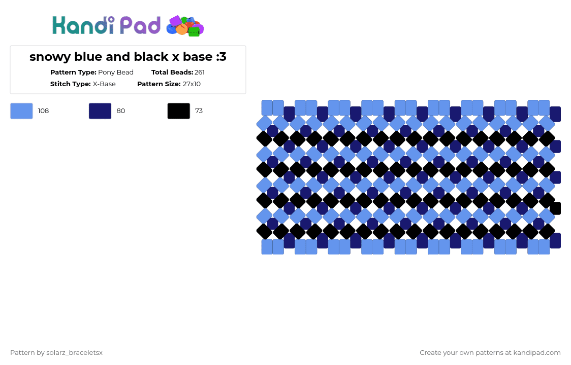 snowy blue and black x base :3 - Pony Bead Pattern by solarz_braceletsx on Kandi Pad - light blue,purple