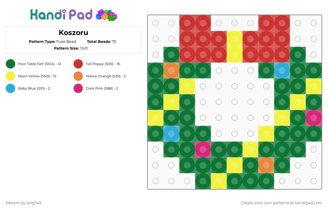 Koszoru - Fuse Bead Pattern by brigi143 on Kandi Pad - red,yellow,green