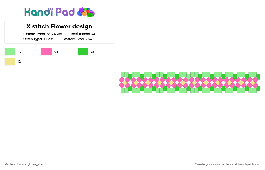 X stitch Flower design - Pony Bead Pattern by scar_thee_star on Kandi Pad - teal,pink,flower,nature