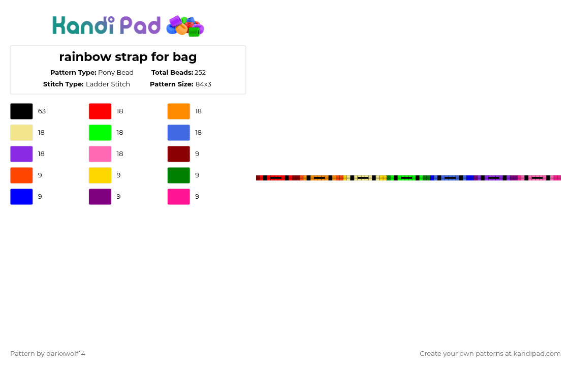 rainbow strap for bag - Pony Bead Pattern by darkxwolf14 on Kandi Pad - yellow,purple,colorful