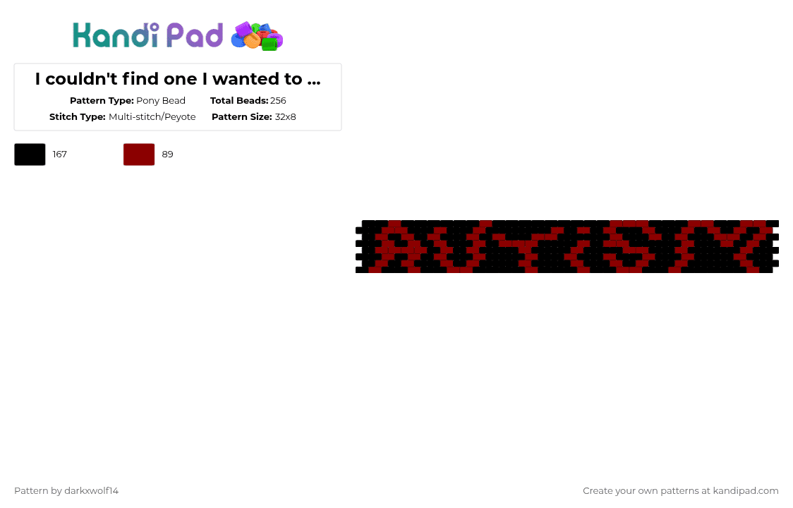 I couldn\'t find one I wanted to make so I made one on my own - Pony Bead Pattern by darkxwolf14 on Kandi Pad - red,black