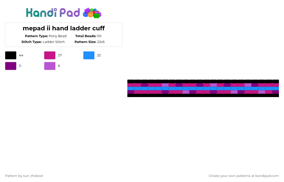 mepad ii hand ladder cuff - Pony Bead Pattern by sun_thekool on Kandi Pad - light blue,pink