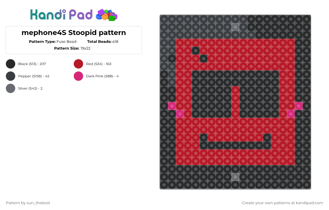 mephone4S Stoopid pattern - Fuse Bead Pattern by sun_thekool on Kandi Pad - black, red