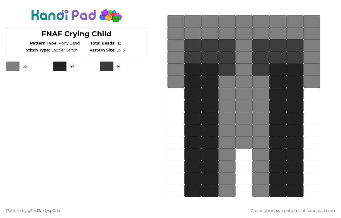 FNAF Crying Child - Pony Bead Pattern by 3nn3r-4ft0n on Kandi Pad - black,gray