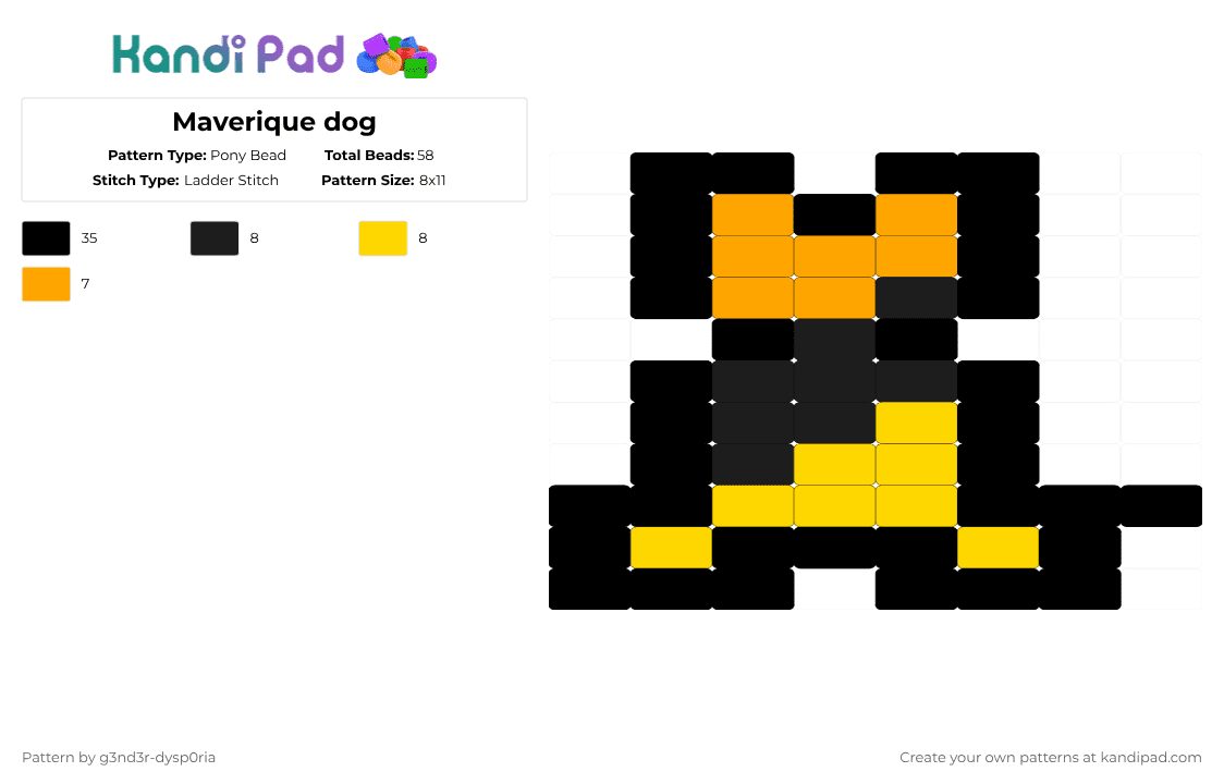 Maverique dog - Pony Bead Pattern by 3nn3r-4ft0n on Kandi Pad - black,orange,yellow