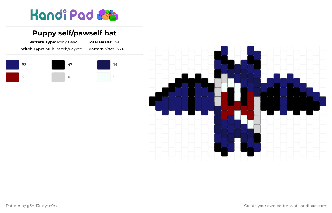 Puppy self/pawself bat - Pony Bead Pattern by 3nn3r-4ft0n on Kandi Pad - purple