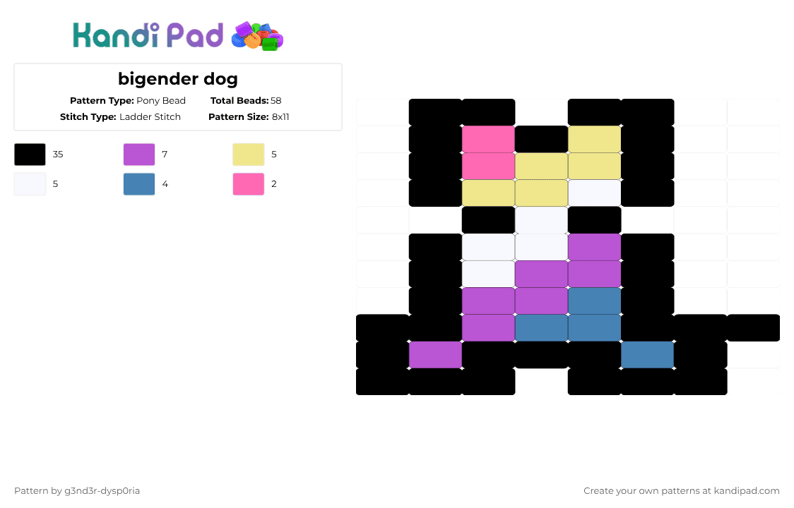 bigender dog - Pony Bead Pattern by 3nn3r-4ft0n on Kandi Pad - black,pink