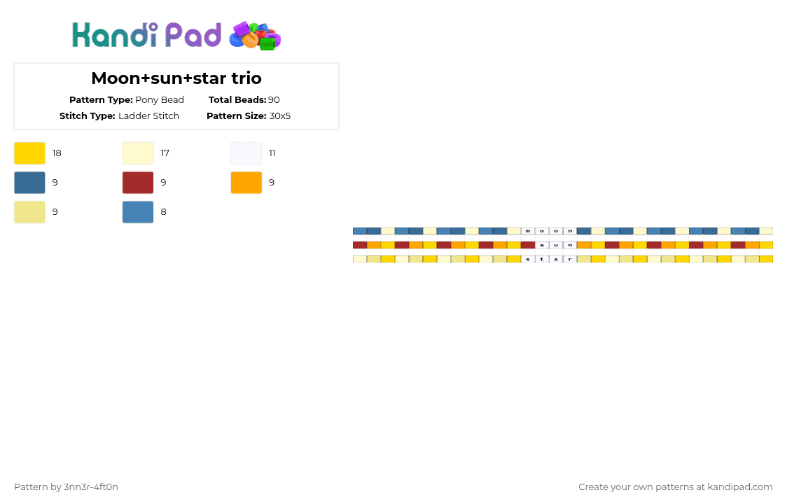 Moon+sun+star trio - Pony Bead Pattern by 3nn3r-4ft0n on Kandi Pad - yellow,moon,sun,star,trio