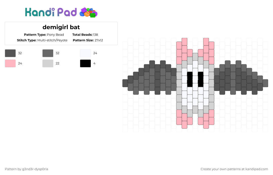 demigirl bat - Pony Bead Pattern by 3nn3r-4ft0n on Kandi Pad - gray,pink