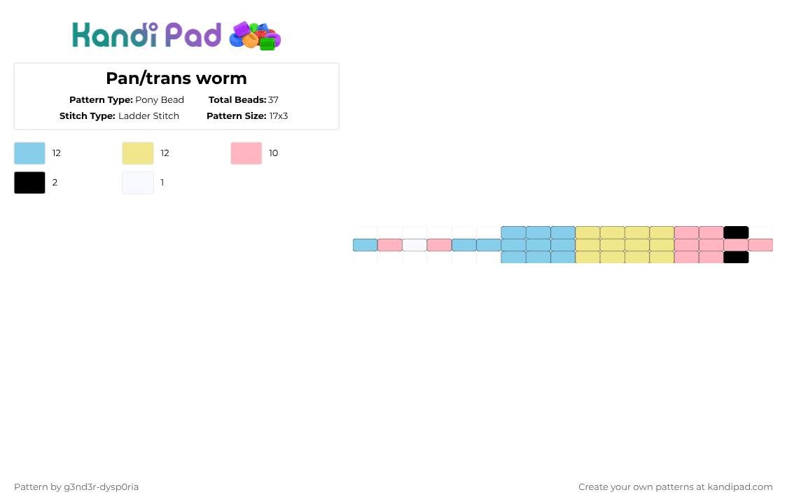 Pan/trans worm - Pony Bead Pattern by 3nn3r-4ft0n on Kandi Pad - light blue,yellow