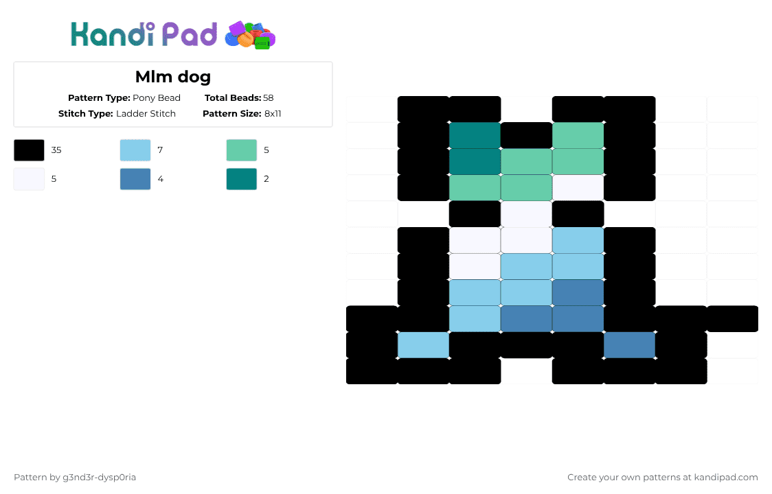 Mlm dog - Pony Bead Pattern by 3nn3r-4ft0n on Kandi Pad - black,teal,light blue