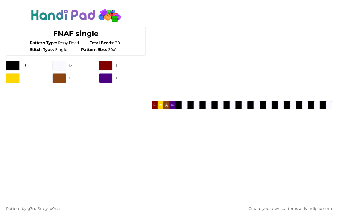 FNAF single - Pony Bead Pattern by 3nn3r-4ft0n on Kandi Pad - white,yellow,purple,colorful