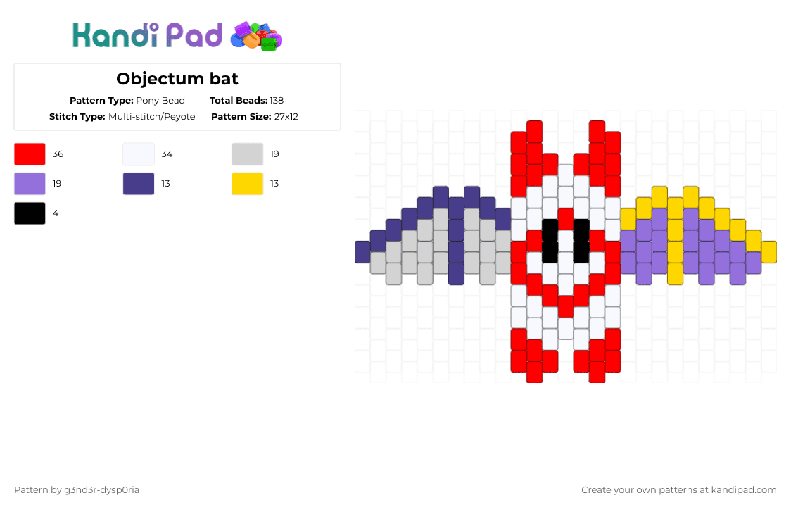 Objectum bat - Pony Bead Pattern by 3nn3r-4ft0n on Kandi Pad - purple,red