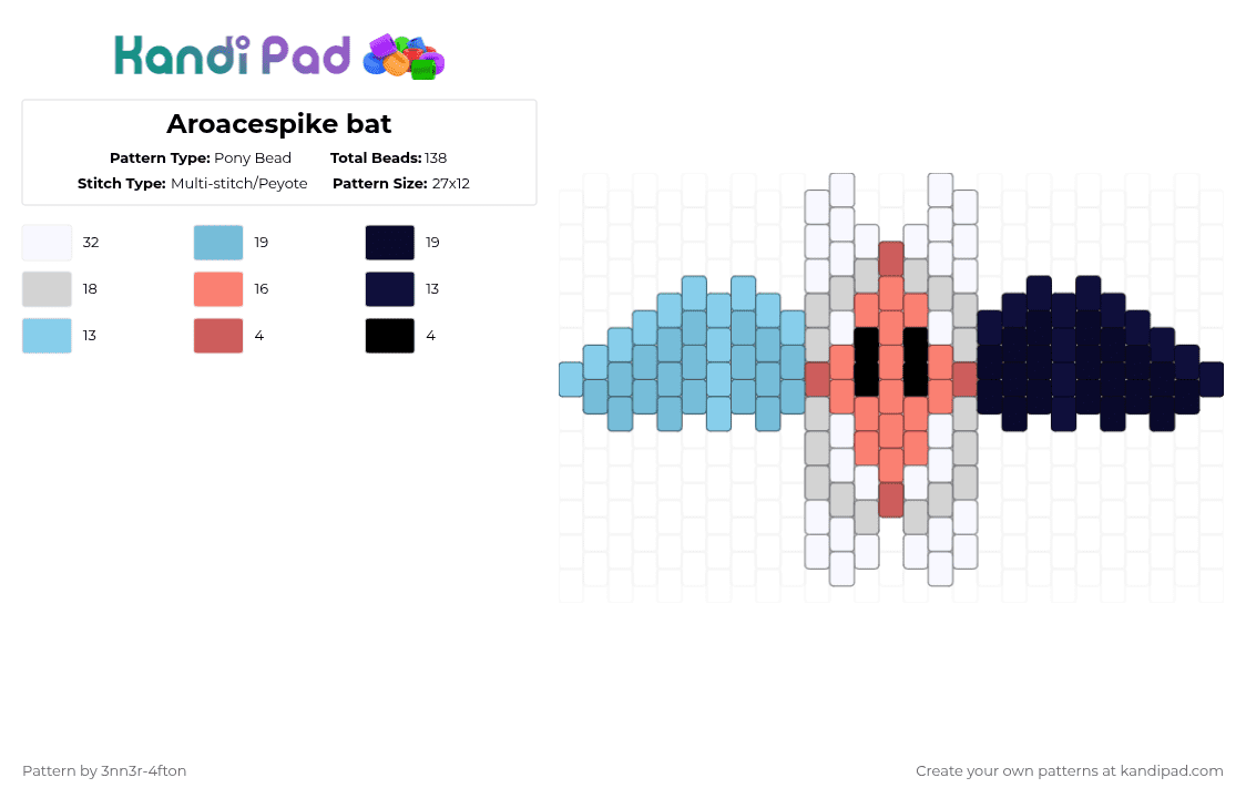 Aroacespike bat - Pony Bead Pattern by 3nn3r-4ft0n on Kandi Pad - light blue,pride
