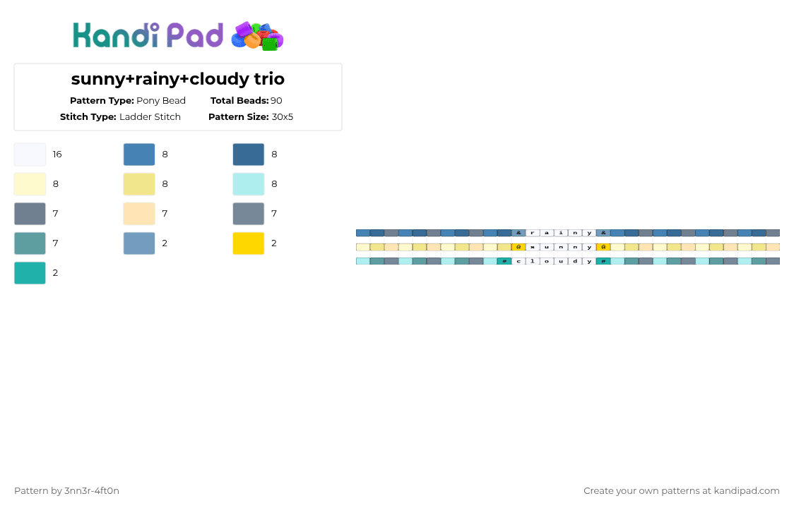 sunny+rainy+cloudy trio - Pony Bead Pattern by 3nn3r-4ft0n on Kandi Pad - blue, cloudy, gray, rainy, sunny, trio, yellow