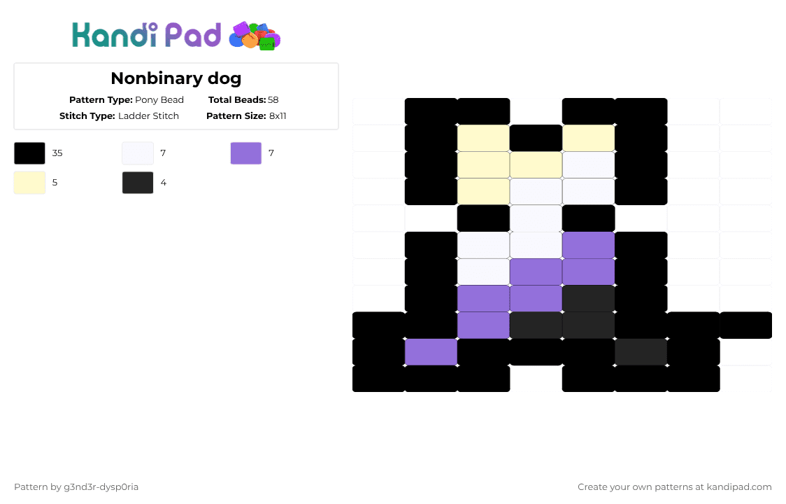 Nonbinary dog - Pony Bead Pattern by 3nn3r-4ft0n on Kandi Pad - black,yellow,purple