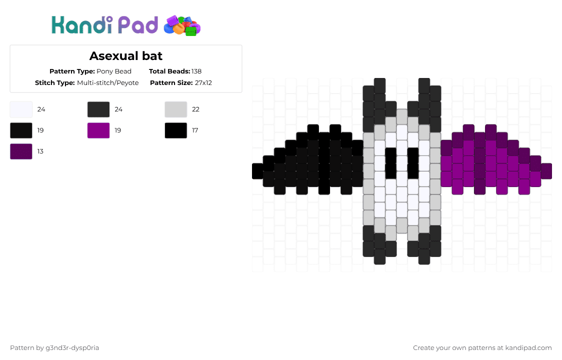 Asexual bat - Pony Bead Pattern by 3nn3r-4ft0n on Kandi Pad - white,pink