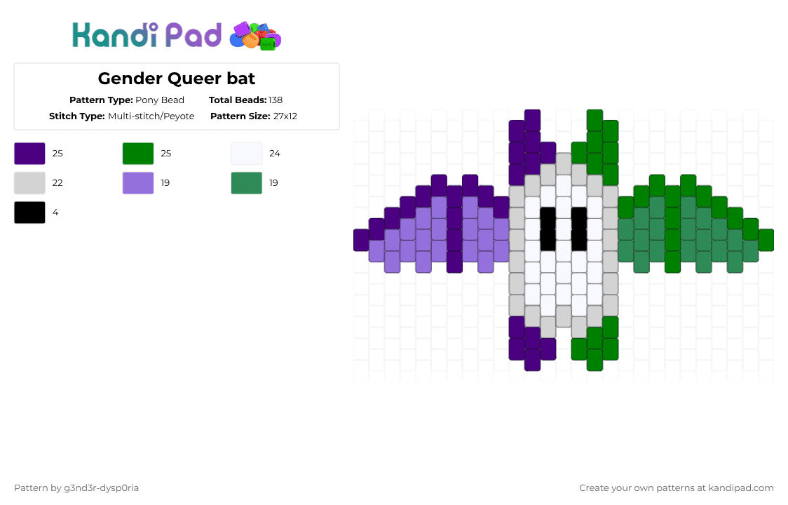 Gender Queer bat - Pony Bead Pattern by 3nn3r-4ft0n on Kandi Pad - purple,green