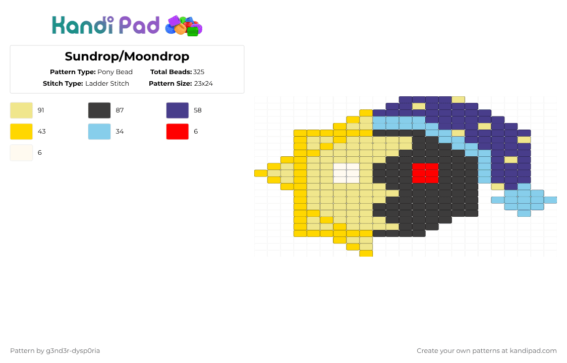 Sundrop/Moondrop Pony Bead Pattern - Kandi Pad | Kandi Patterns, Fuse ...