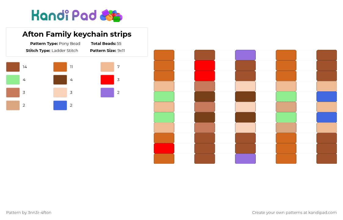Afton Family keychain strips - Pony Bead Pattern by 3nn3r-4ft0n on Kandi Pad - beige,orange,red,fnaf