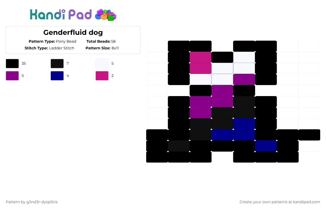 Genderfluid dog - Pony Bead Pattern by 3nn3r-4ft0n on Kandi Pad - black,pink,purple