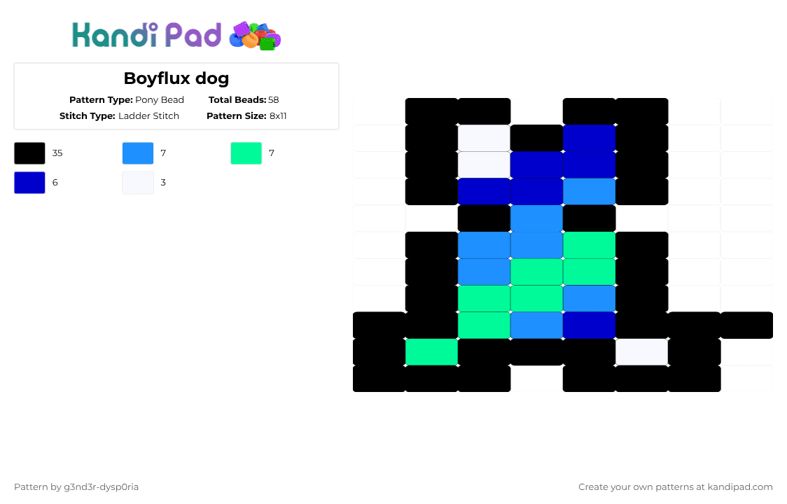 Boyflux dog - Pony Bead Pattern by 3nn3r-4ft0n on Kandi Pad - black,light blue,teal