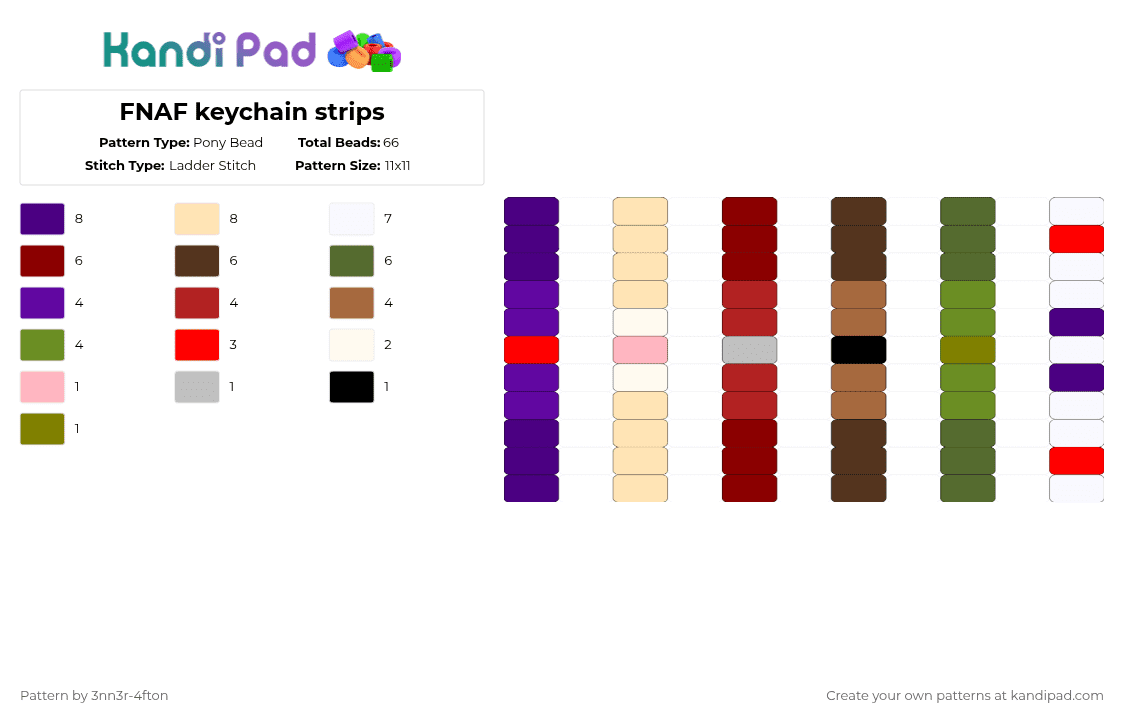 FNAF keychain strips - Pony Bead Pattern by 3nn3r-4ft0n on Kandi Pad - purple,red,beige,gold,fnaf