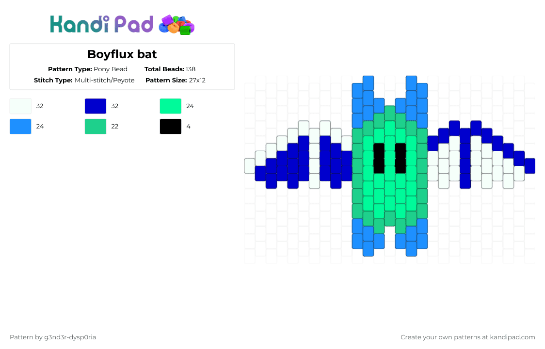 Boyflux bat - Pony Bead Pattern by 3nn3r-4ft0n on Kandi Pad - teal