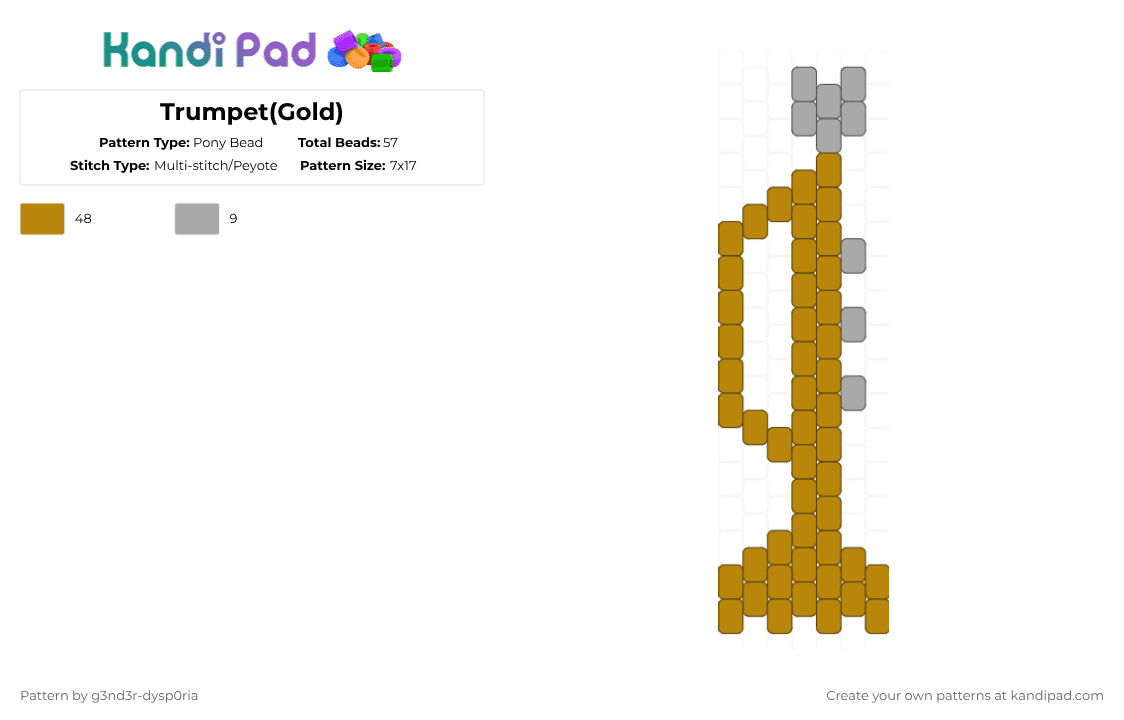 Trumpet(Gold) - Pony Bead Pattern by 3nn3r-4ft0n on Kandi Pad - gold