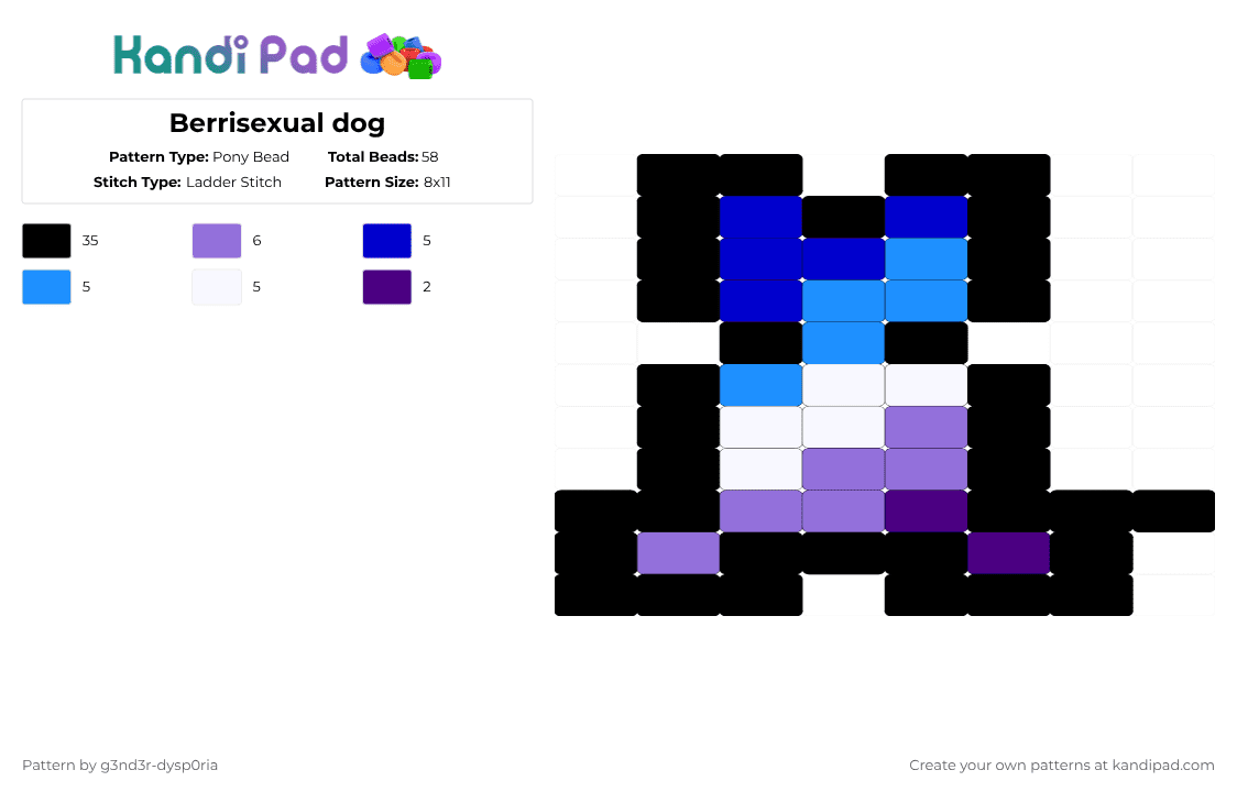 Berrisexual dog - Pony Bead Pattern by 3nn3r-4ft0n on Kandi Pad - black,purple,light blue