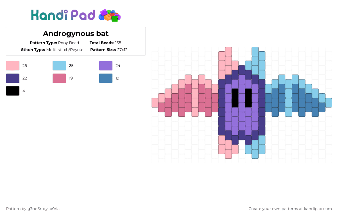 Androgynous bat - Pony Bead Pattern by 3nn3r-4ft0n on Kandi Pad - purple,pink