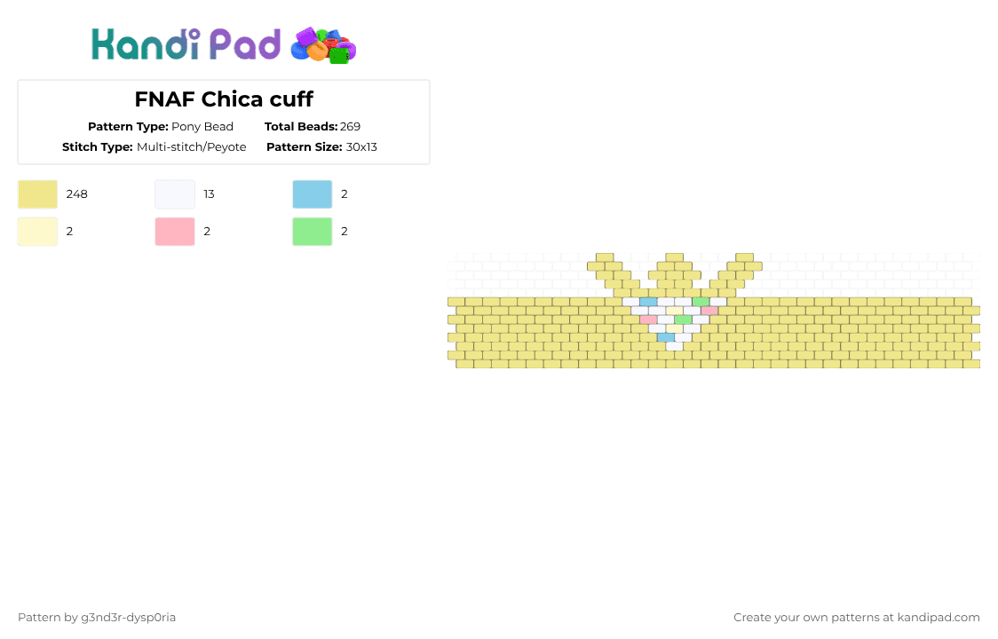 FNAF Chica cuff - Pony Bead Pattern by 3nn3r-4ft0n on Kandi Pad - yellow