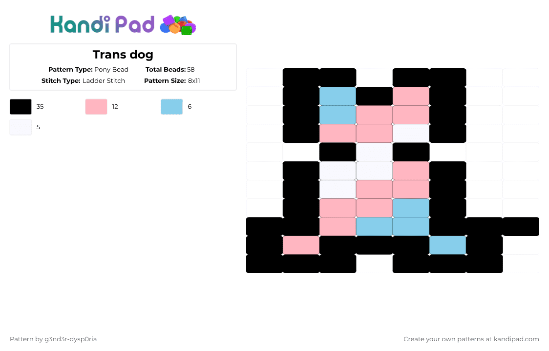 Trans dog - Pony Bead Pattern by 3nn3r-4ft0n on Kandi Pad - black,light blue,pink