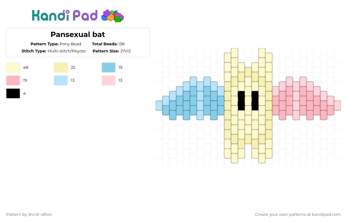 Pansexual bat - Pony Bead Pattern by 3nn3r-4ft0n on Kandi Pad - yellow