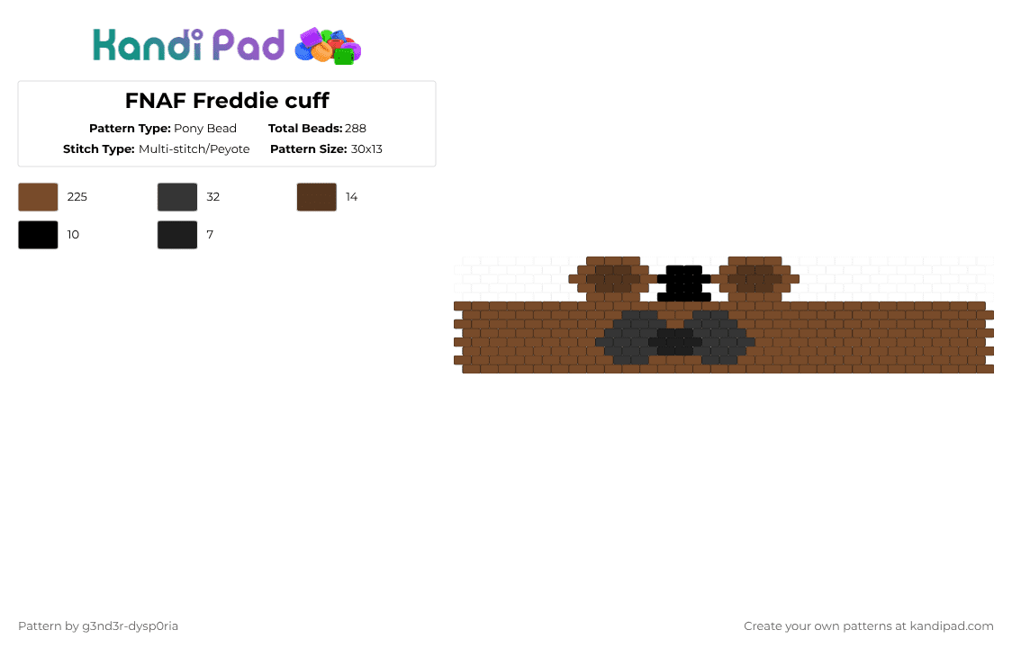 FNAF Freddie cuff - Pony Bead Pattern by 3nn3r-4ft0n on Kandi Pad - brown