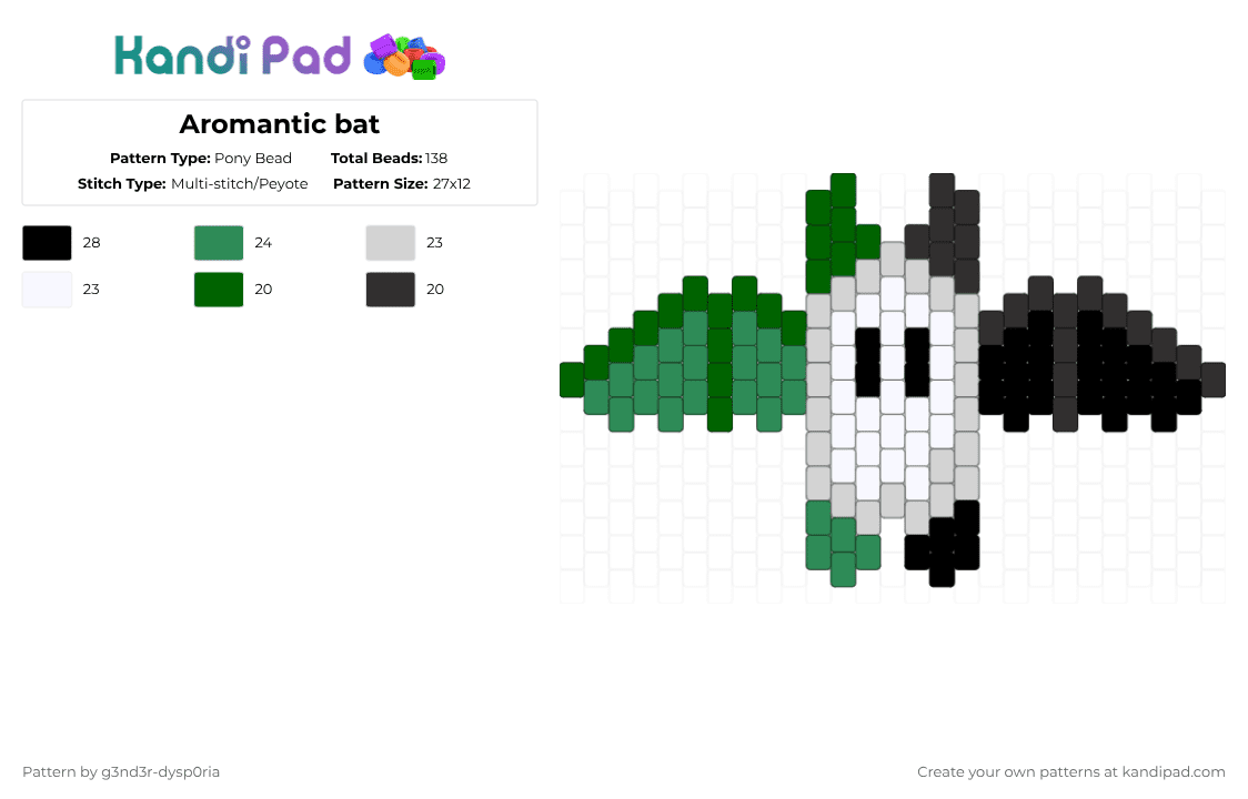 Aromantic bat - Pony Bead Pattern by 3nn3r-4ft0n on Kandi Pad - green,white