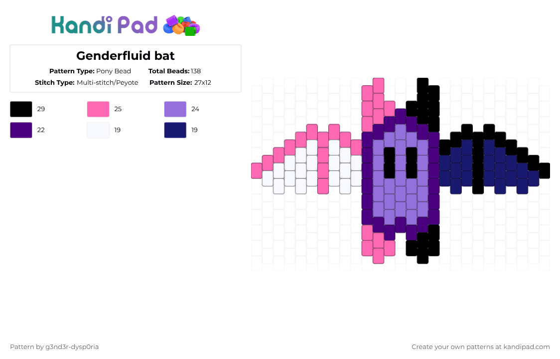 Genderfluid bat - Pony Bead Pattern by 3nn3r-4ft0n on Kandi Pad - purple,pink