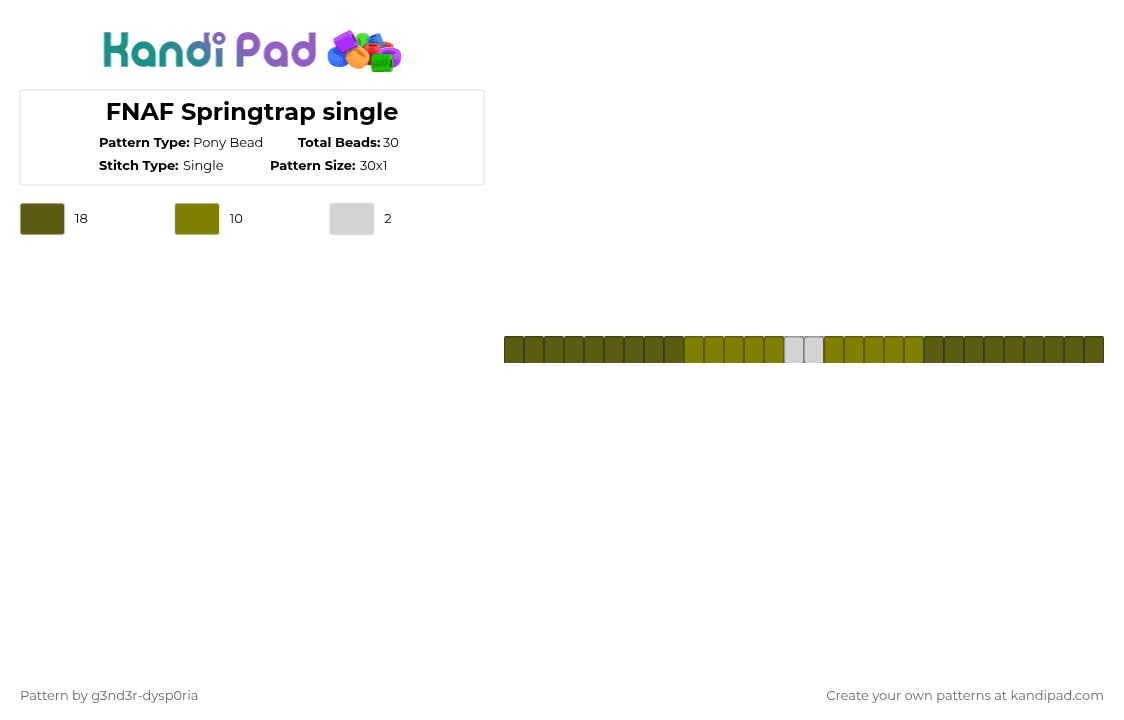 FNAF Springtrap single - Pony Bead Pattern by 3nn3r-4ft0n on Kandi Pad - gold,single,fnaf,green