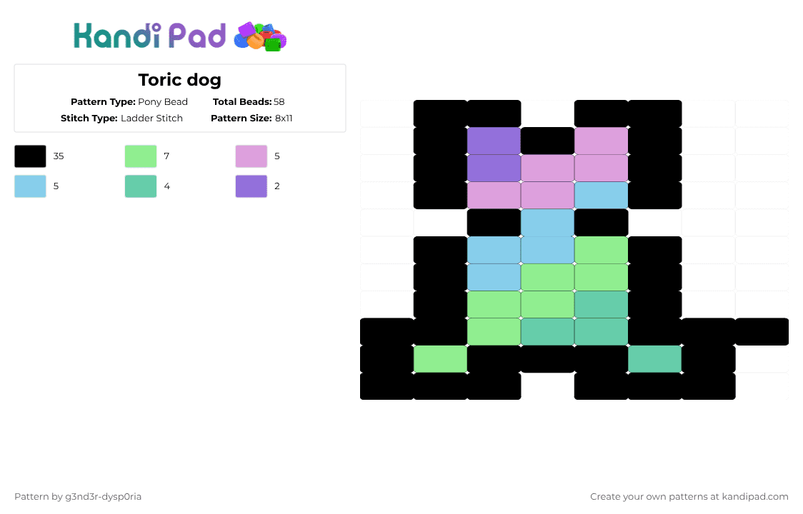 Toric dog - Pony Bead Pattern by 3nn3r-4ft0n on Kandi Pad - black,teal