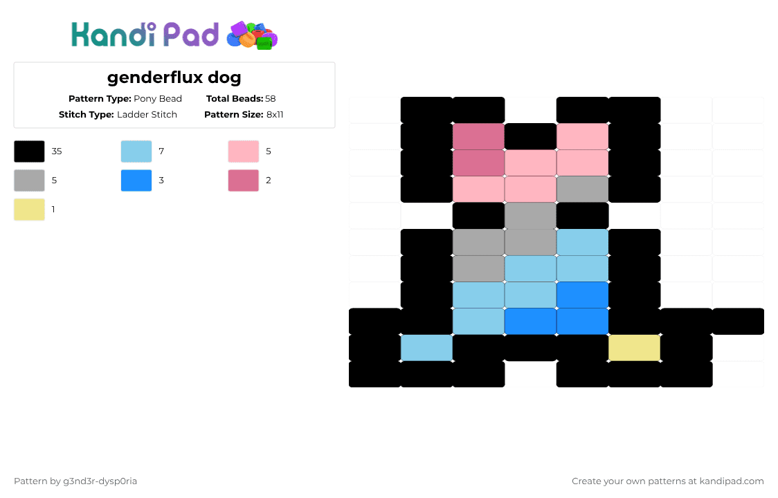 genderflux dog - Pony Bead Pattern by 3nn3r-4ft0n on Kandi Pad - black,pink,light blue