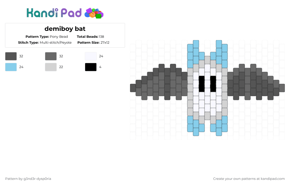 demiboy bat - Pony Bead Pattern by 3nn3r-4ft0n on Kandi Pad - gray,light blue
