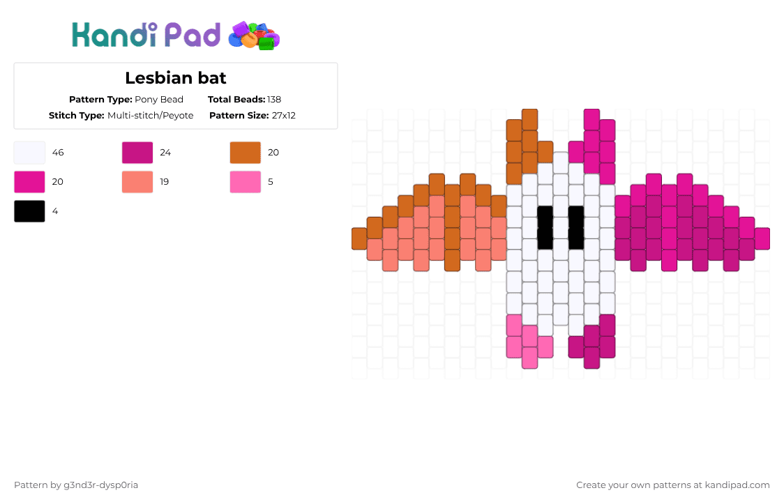 Lesbian bat - Pony Bead Pattern by 3nn3r-4ft0n on Kandi Pad - orange,pink
